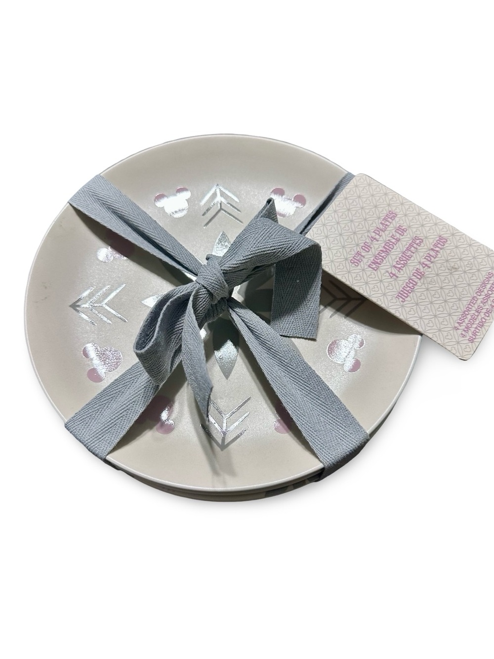 Disney White Ceramic Snack Plate Set with Silver and Pink Accents